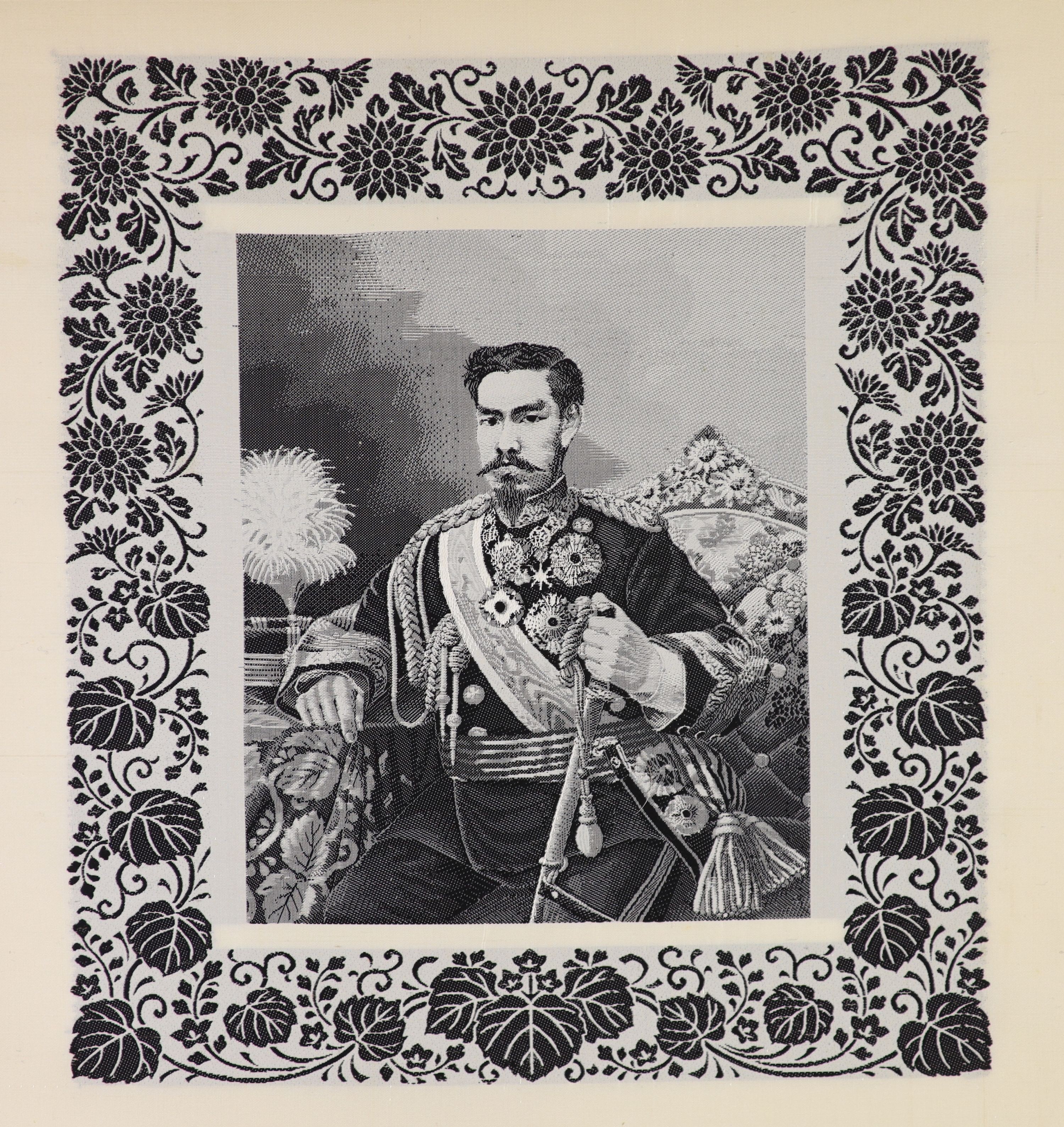 Emperor Meiji (1852-1912) A ‘phototexture’ portrait taken from a conté crayon drawing by Eduardo Chiossone in 1888. He drew two portraits which were to become the official images of the emperor.